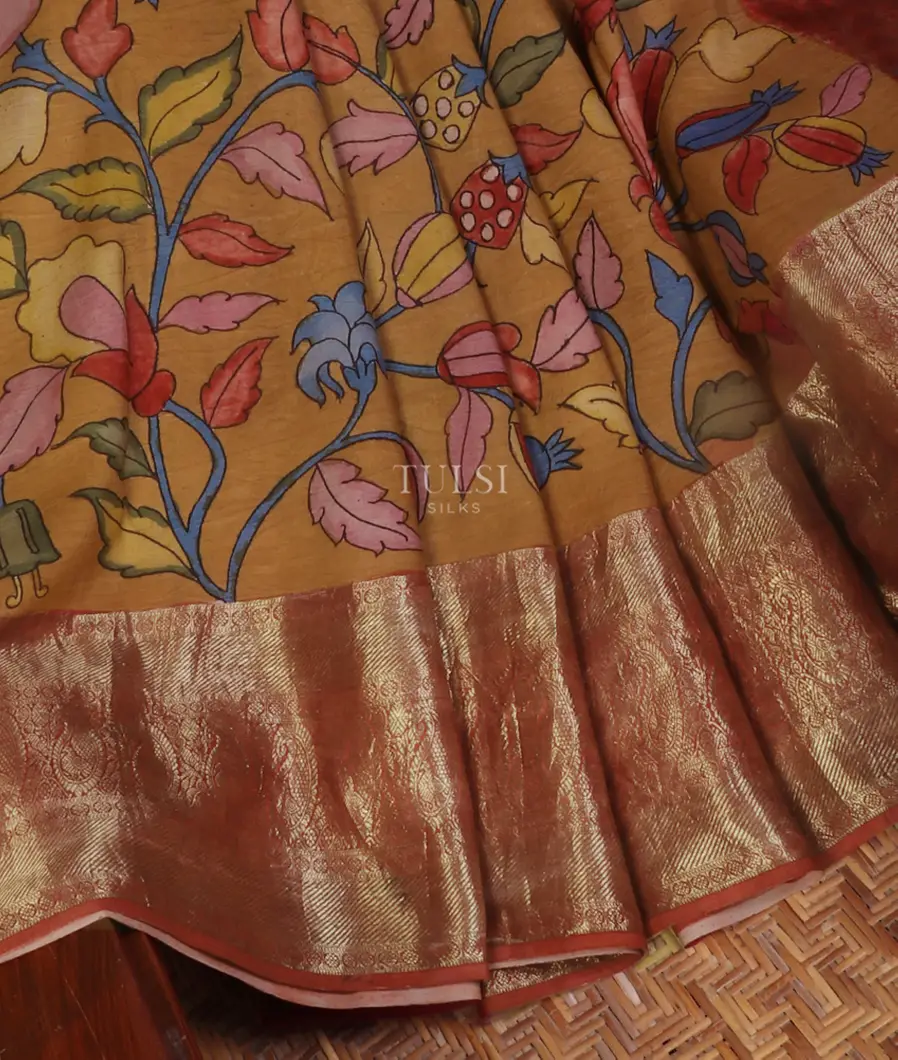 Brown Kanjivaram Kalamkari Handpainted Saree T4607584