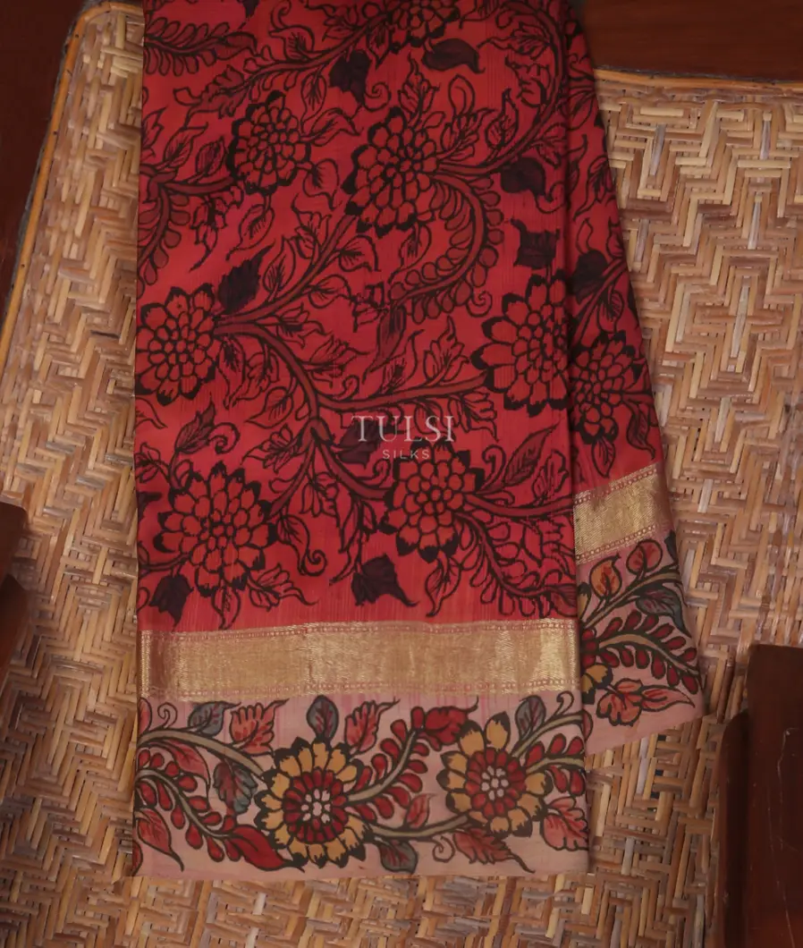 Red Soft Silk Kalamkari Handpainted Saree T323315-image
