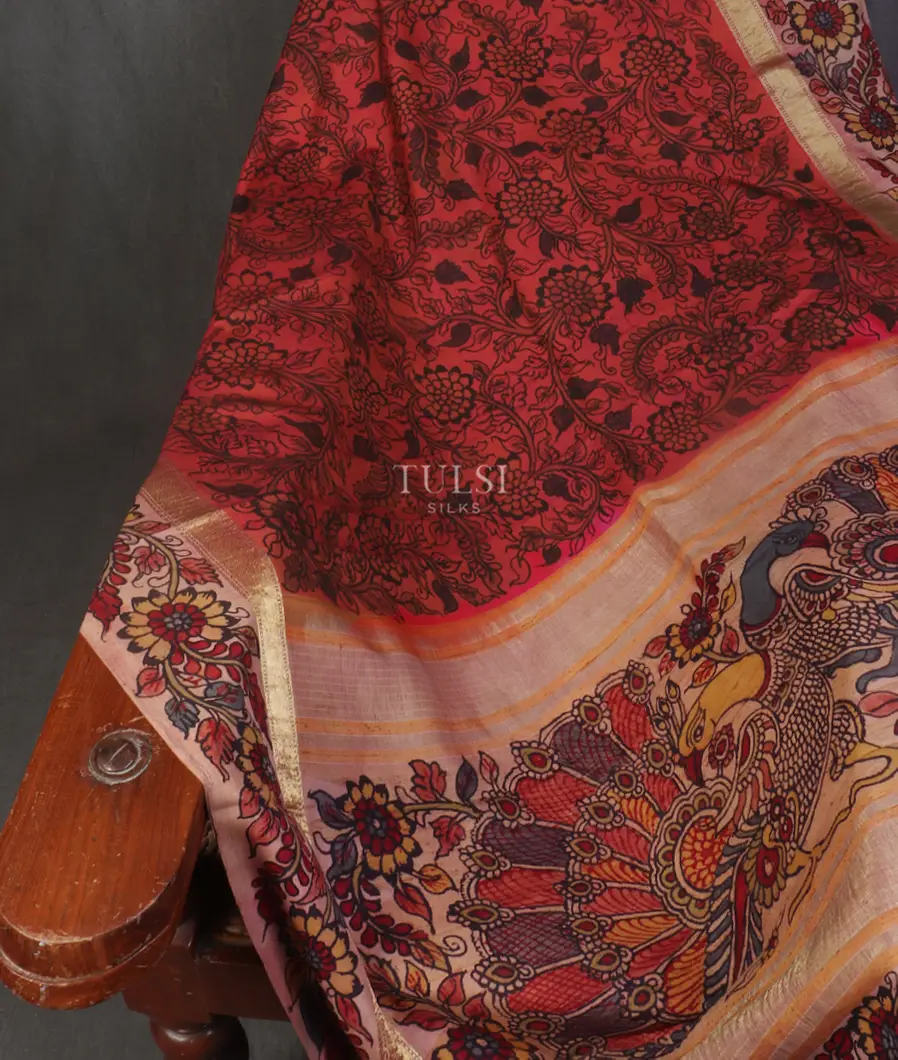 Red Soft Silk Kalamkari Handpainted Saree T3233152