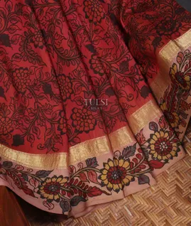 Red Soft Silk Kalamkari Handpainted Saree T3233154
