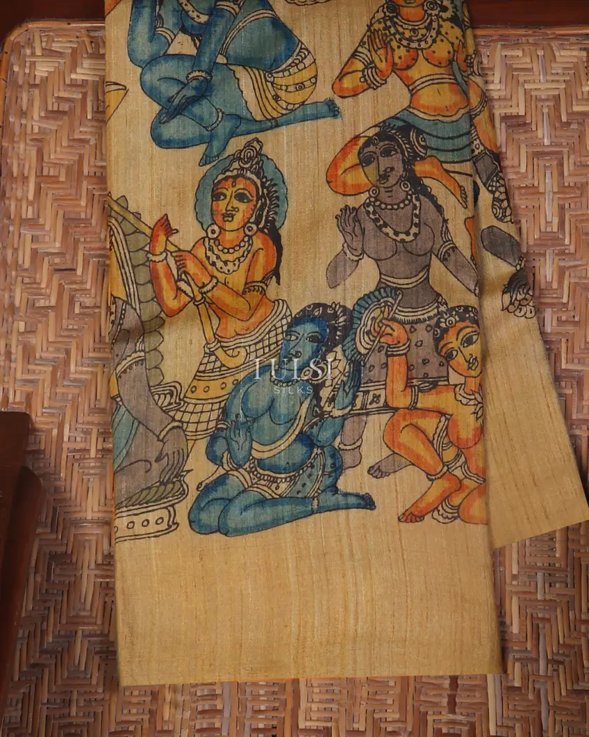 Beige Tussar Handpainted Kalamkari Saree T226851-image
