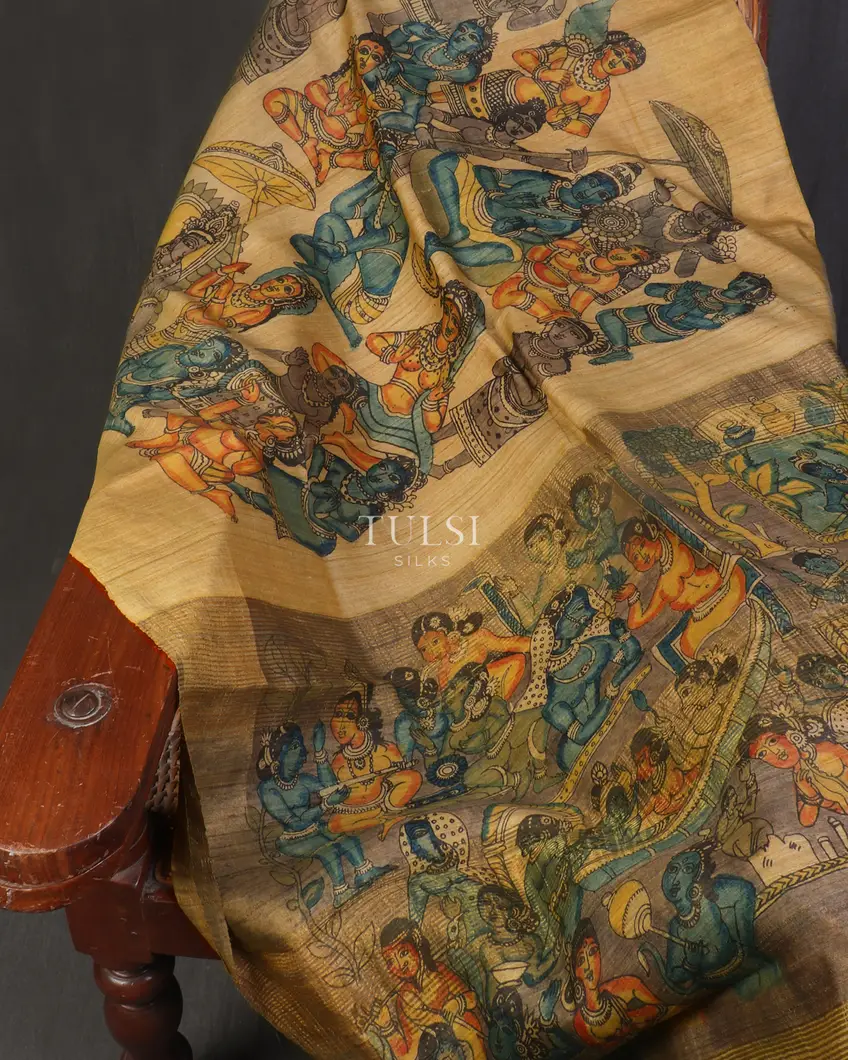 Beige Tussar Handpainted Kalamkari Saree T2268512