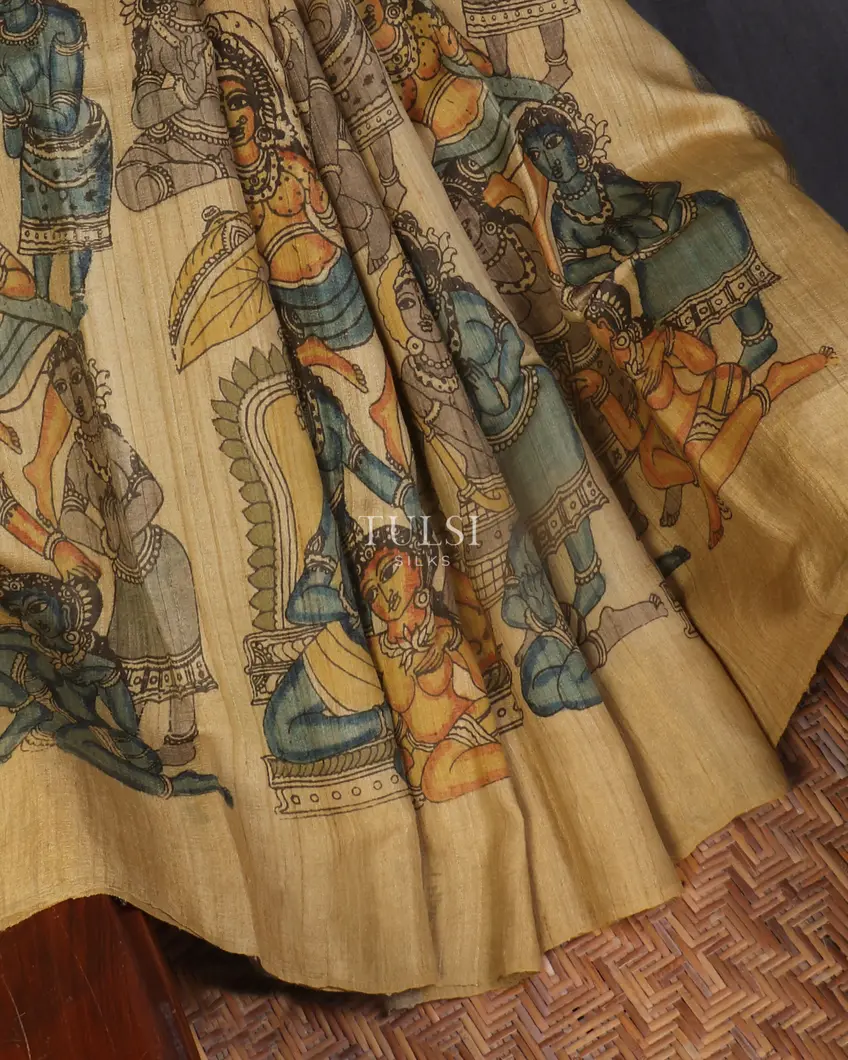 Beige Tussar Handpainted Kalamkari Saree T2268514
