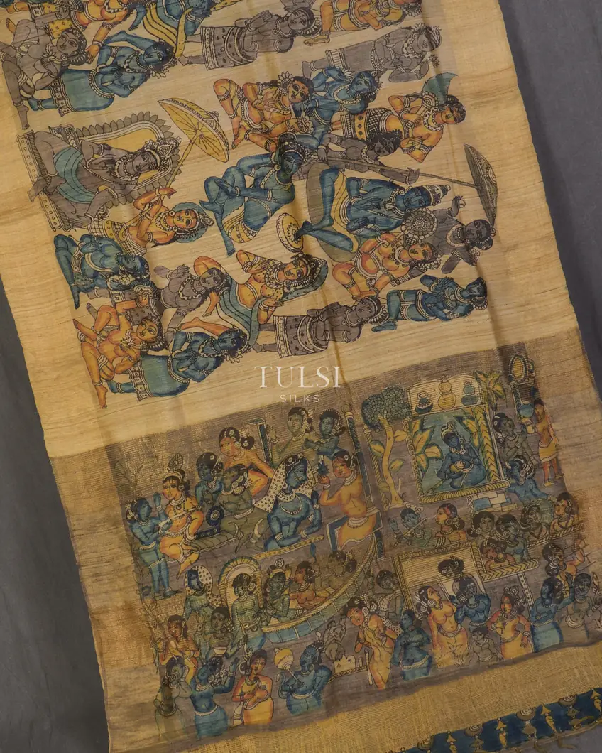 Beige Tussar Handpainted Kalamkari Saree T2268515