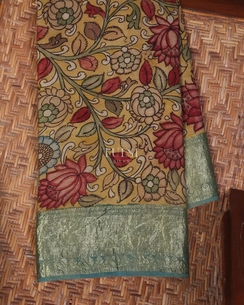 Beige Kanjivaram Kalamkari Handpainted Saree T486619-image