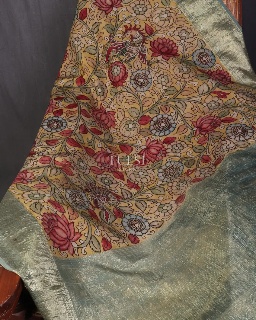 Beige Kanjivaram Kalamkari Handpainted Saree T4866192