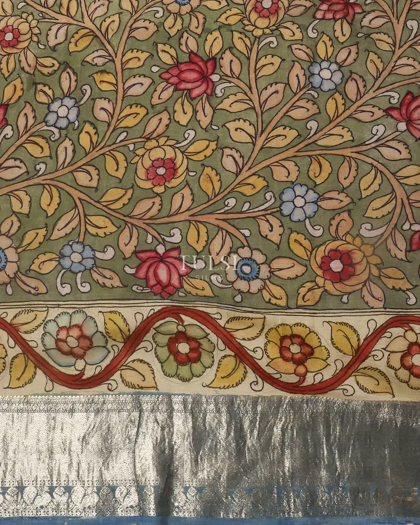 Beige Kanjivaram Kalamkari Handpainted Saree T4866193