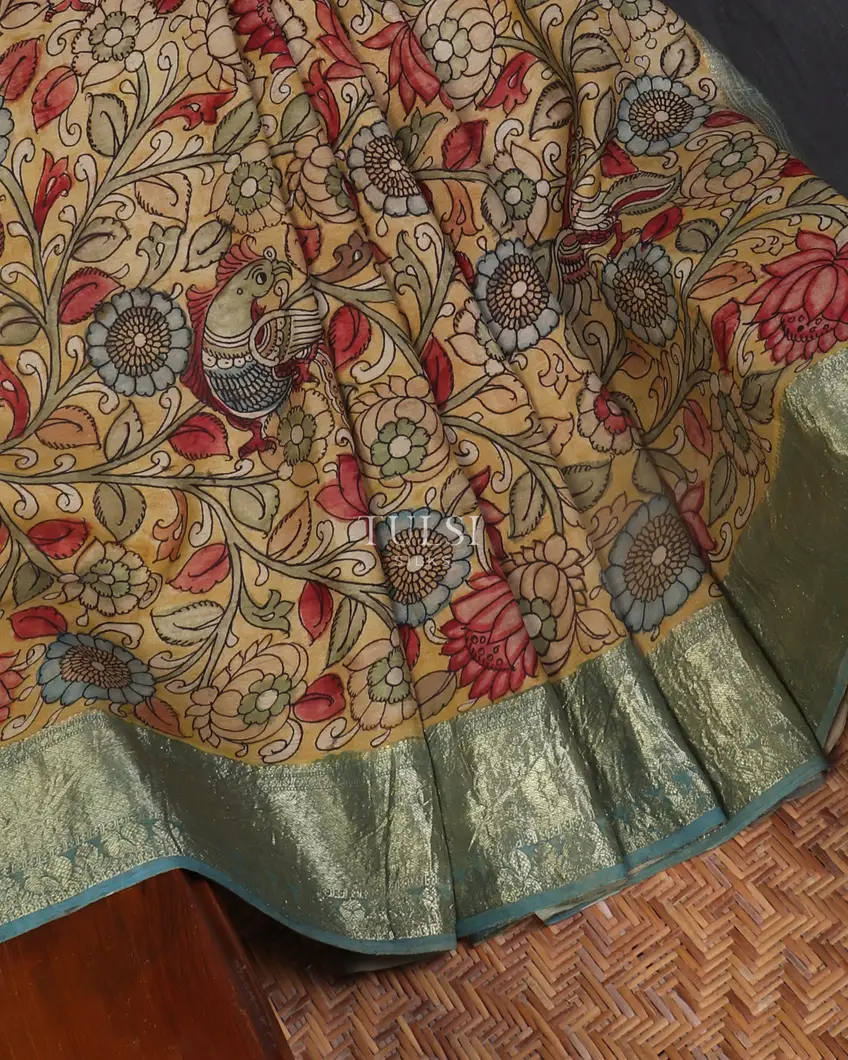 Beige Kanjivaram Kalamkari Handpainted Saree T4866194