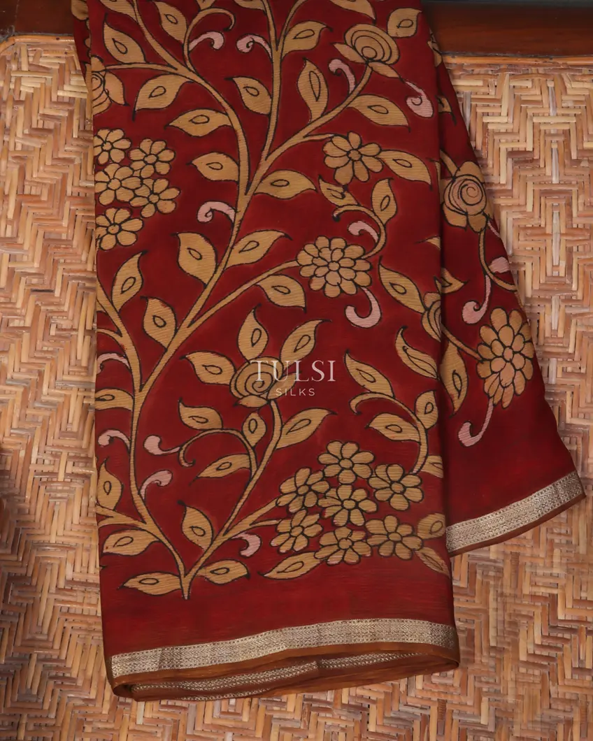 Designer Georgette Kalamkari Border Printed Work Saree - Roykals Textile -  3363939