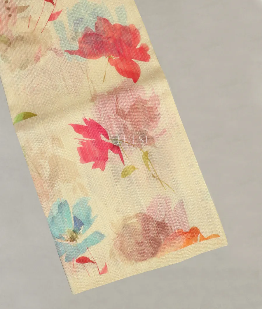Cream Tussar Organza Printed Saree T512054-image