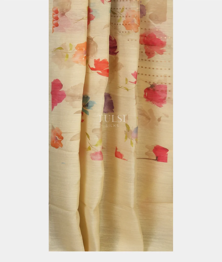 Cream Tussar Organza Printed Saree T5120542