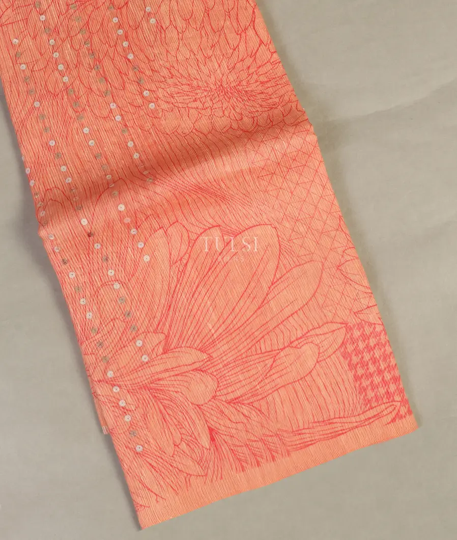 Peach Tussar Organza Printed Saree T512057-image