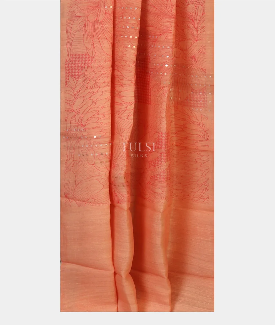 Peach Tussar Organza Printed Saree T5120572