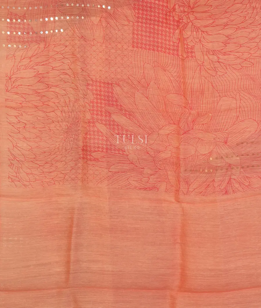 Peach Tussar Organza Printed Saree T5120574