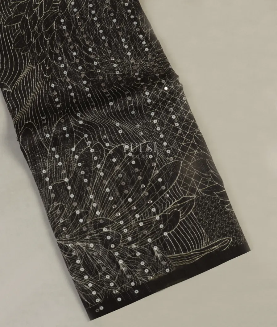 Black Tussar Organza Printed Saree T510140-image