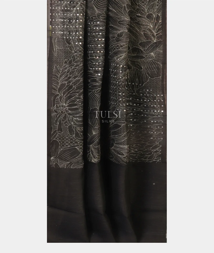 Black Tussar Organza Printed Saree T5101402