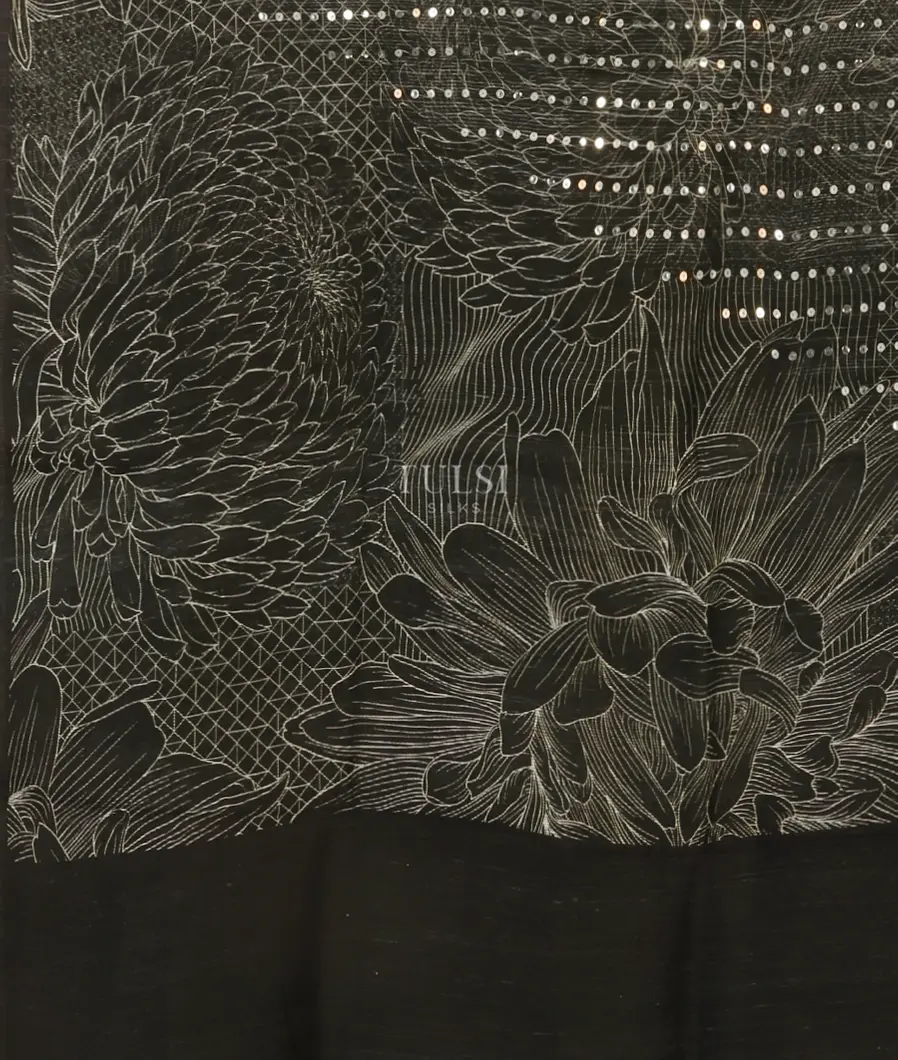 Black Tussar Organza Printed Saree T5101404