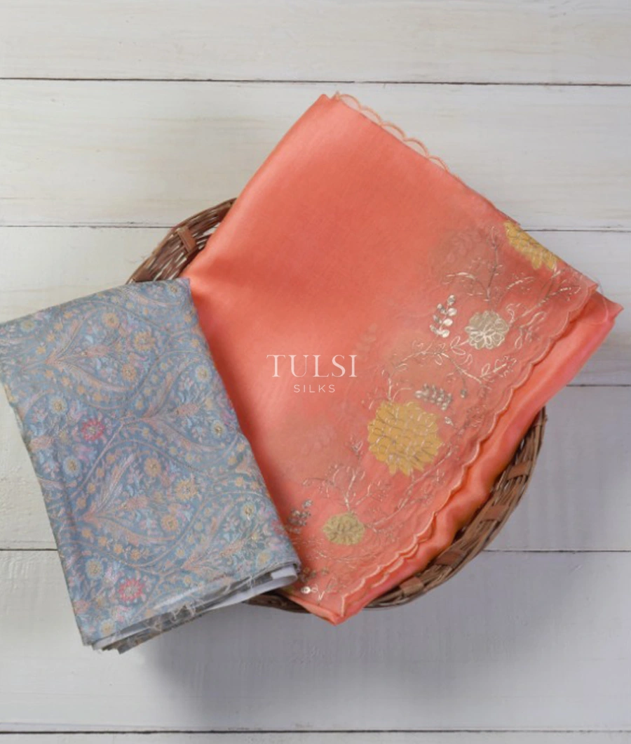 Peach Kora Organza Embroidery Saree T522545-image