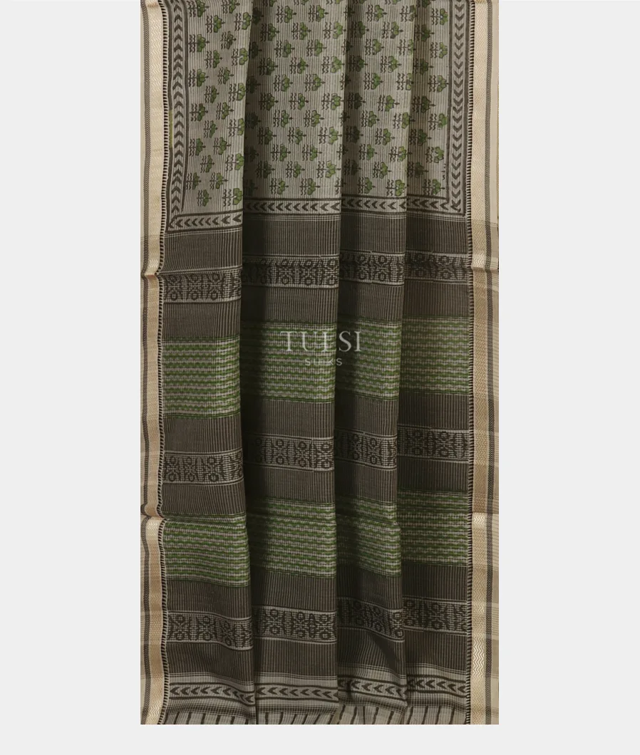 Grey Maheshwari Printed Cotton Saree T5104772