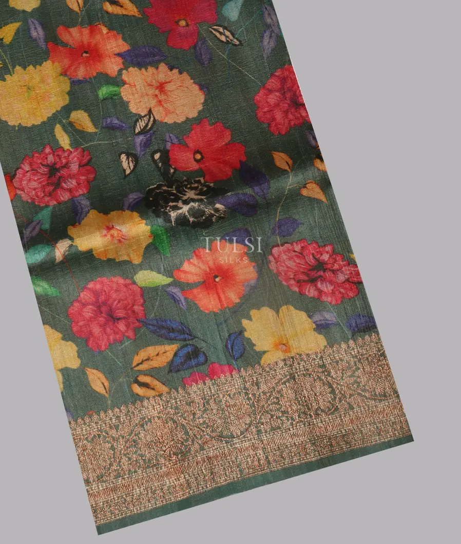 Green Printed Banaras Tussar Georgette Saree T410265-image