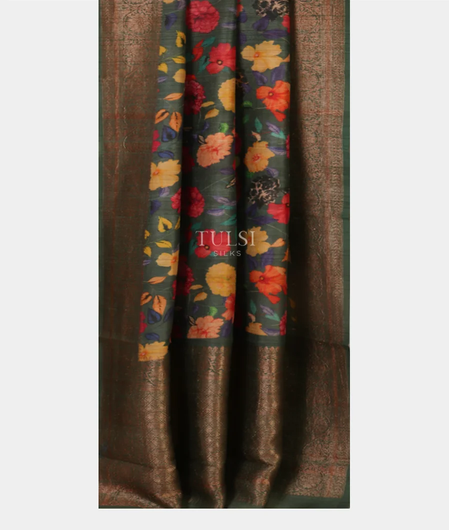Green Printed Banaras Tussar Georgette Saree T4102652