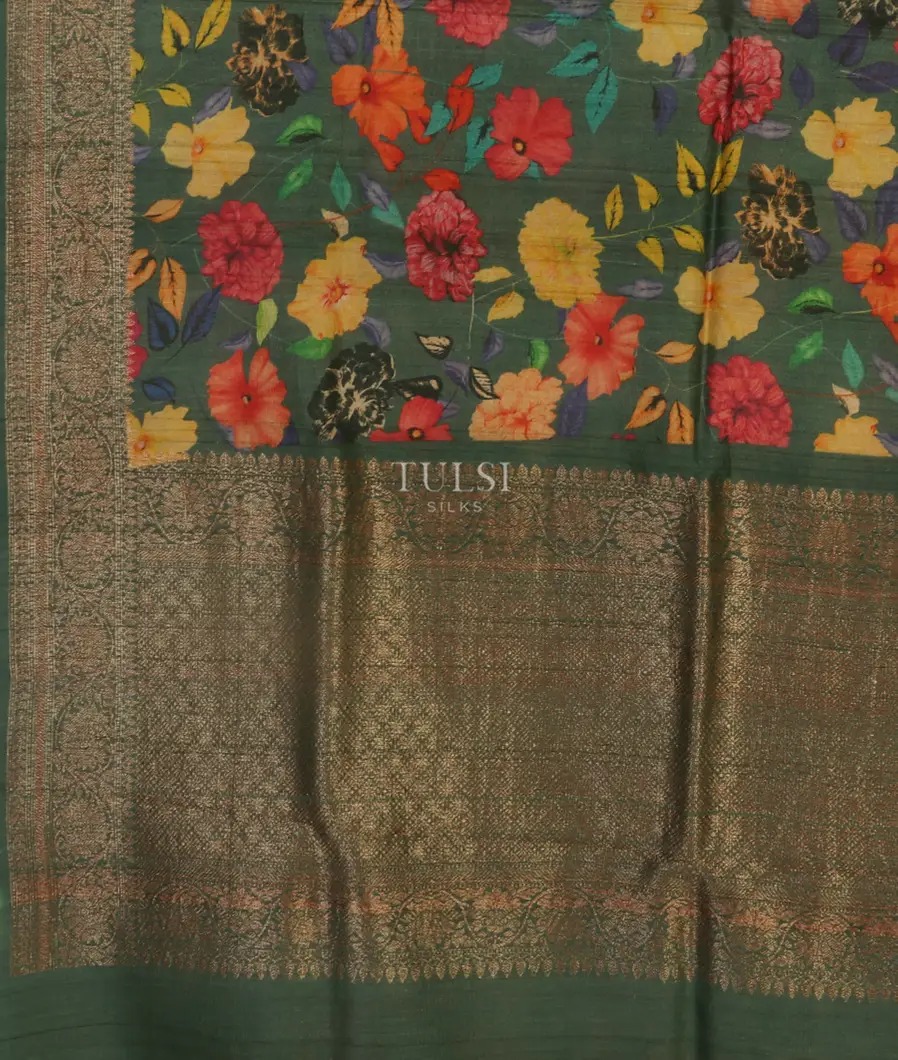 Green Printed Banaras Tussar Georgette Saree T4102654