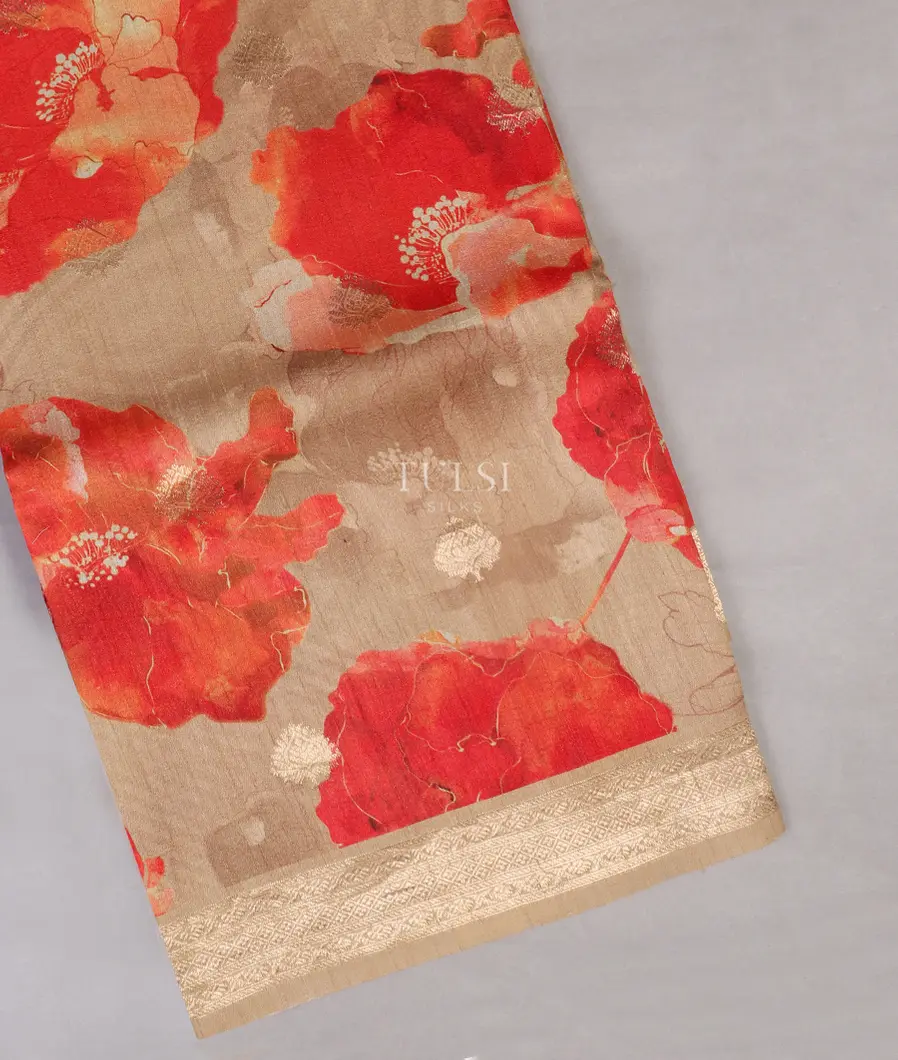 Beige Printed Banaras Tussar Georgette Saree T503584-image
