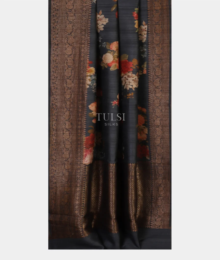 Elephant Grey Printed Banaras Tussar Georgette Saree T4836822