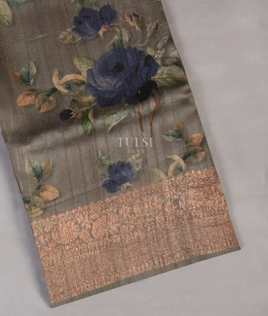 Grey Printed Banaras Tussar Georgette Saree T454695-image