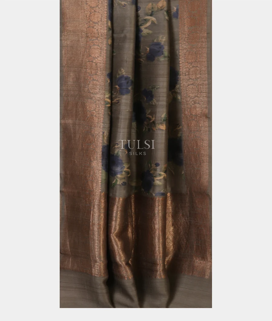 Grey Printed Banaras Tussar Georgette Saree T4546952