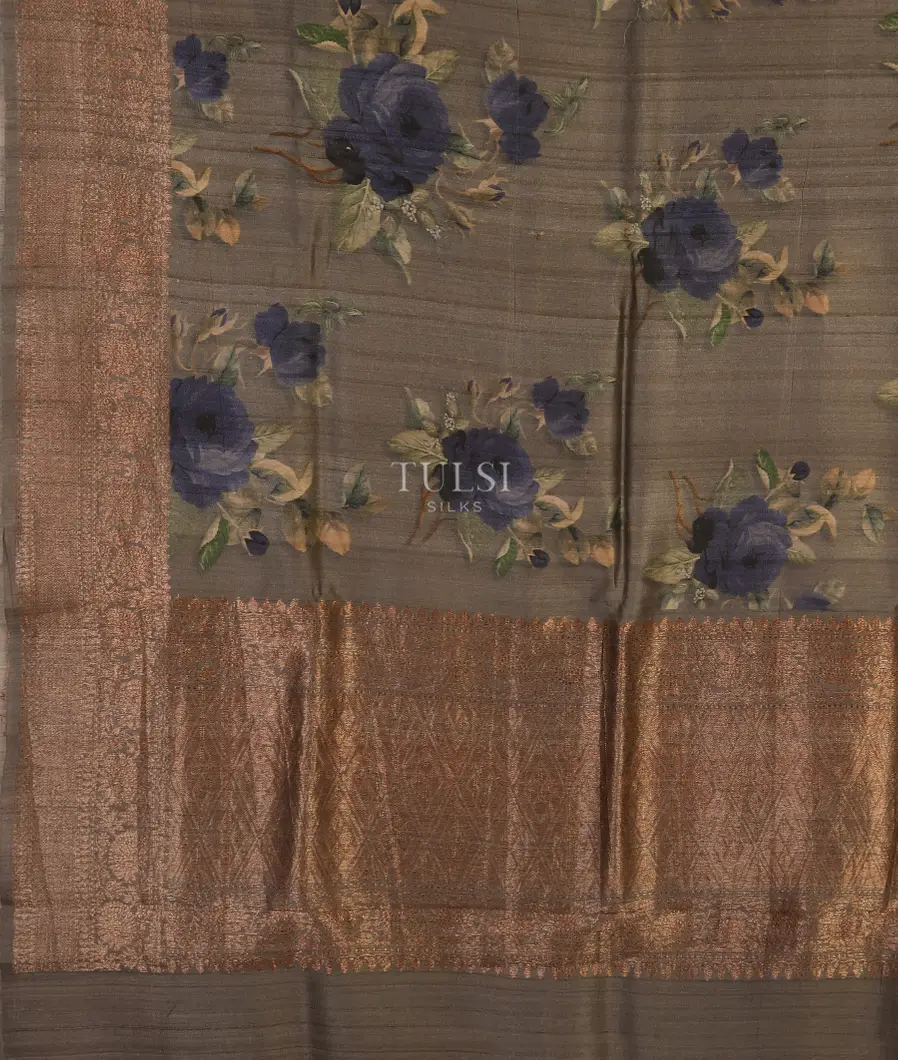 Grey Printed Banaras Tussar Georgette Saree T4546954