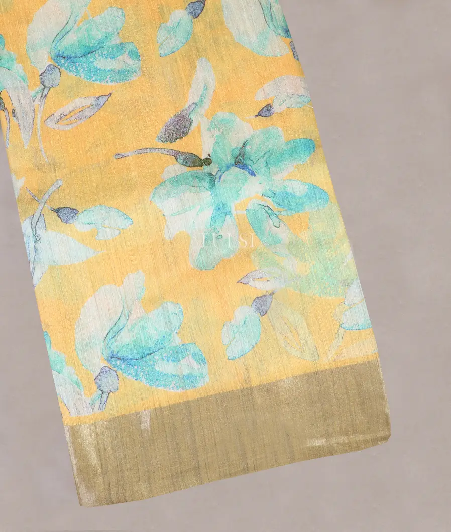 Yellow Tussar Printed Saree T521753-image