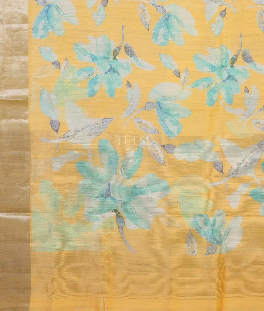 Yellow Tussar Printed Saree T5217534