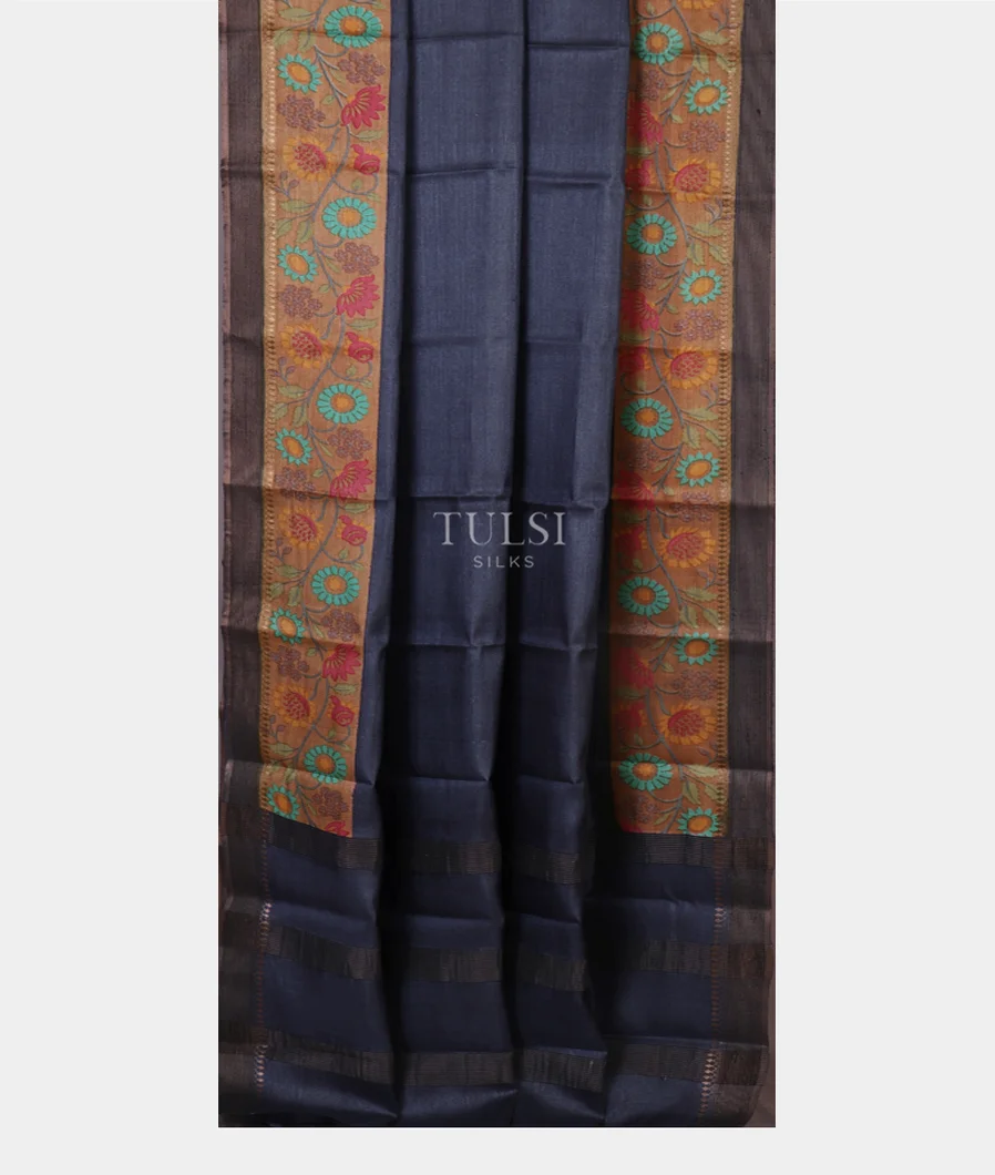 Blue Tussar Printed Saree T5171832