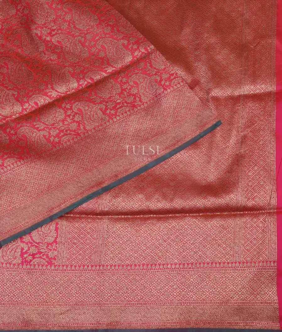 Pinkish Orange Banaras Silk Saree T5228522
