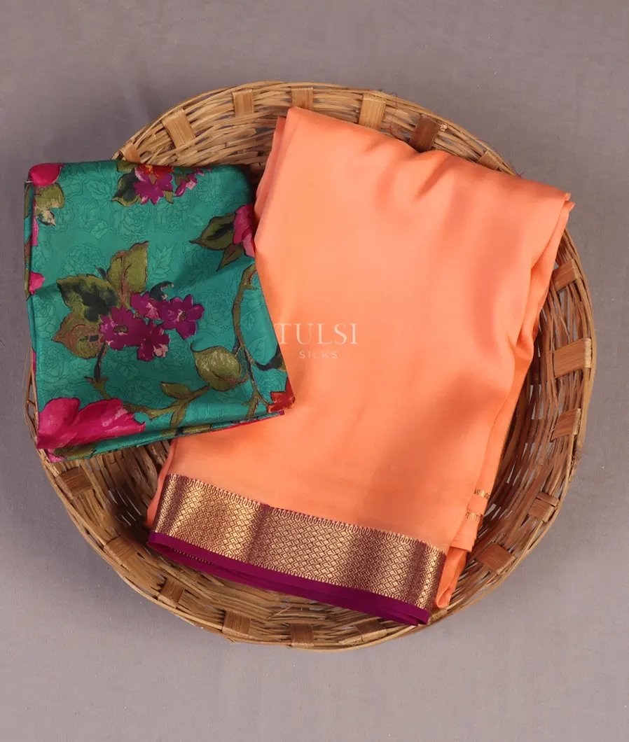 Peach Mysore Silk Saree T500258-image