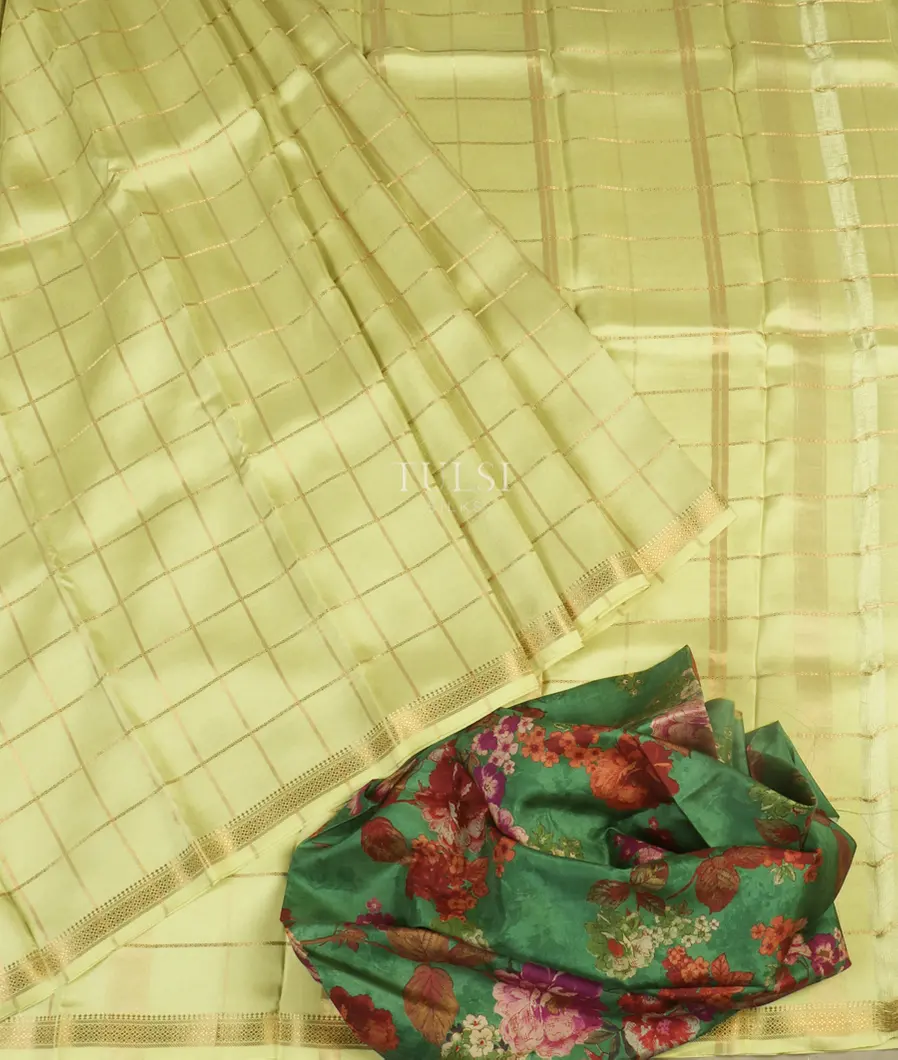 Yellowish Green Mysore Silk Saree T4780042