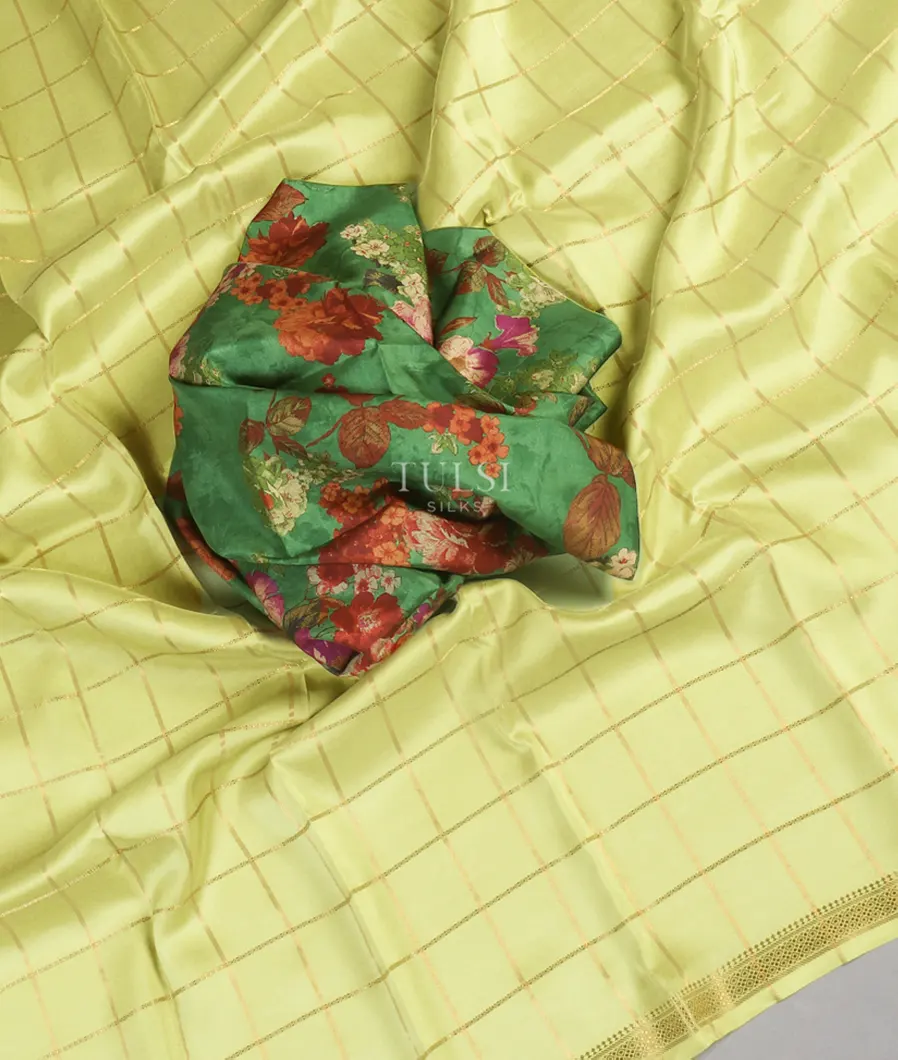 Yellowish Green Mysore Silk Saree T4780044