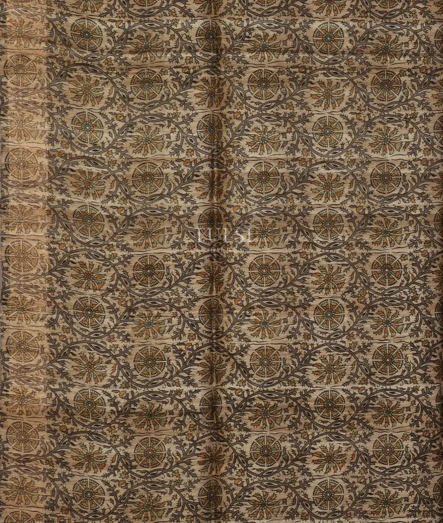 Grey and Beige Tussar Printed Saree T5251333