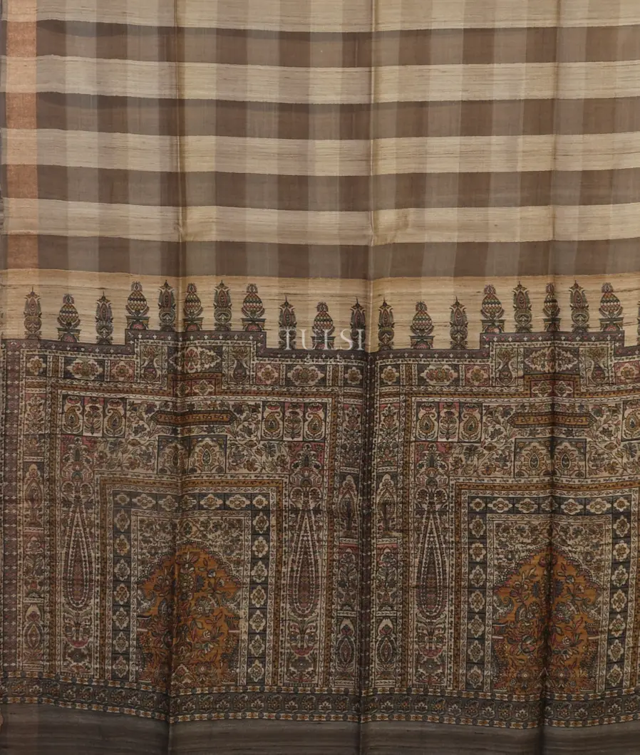 Grey and Beige Tussar Printed Saree T5251334