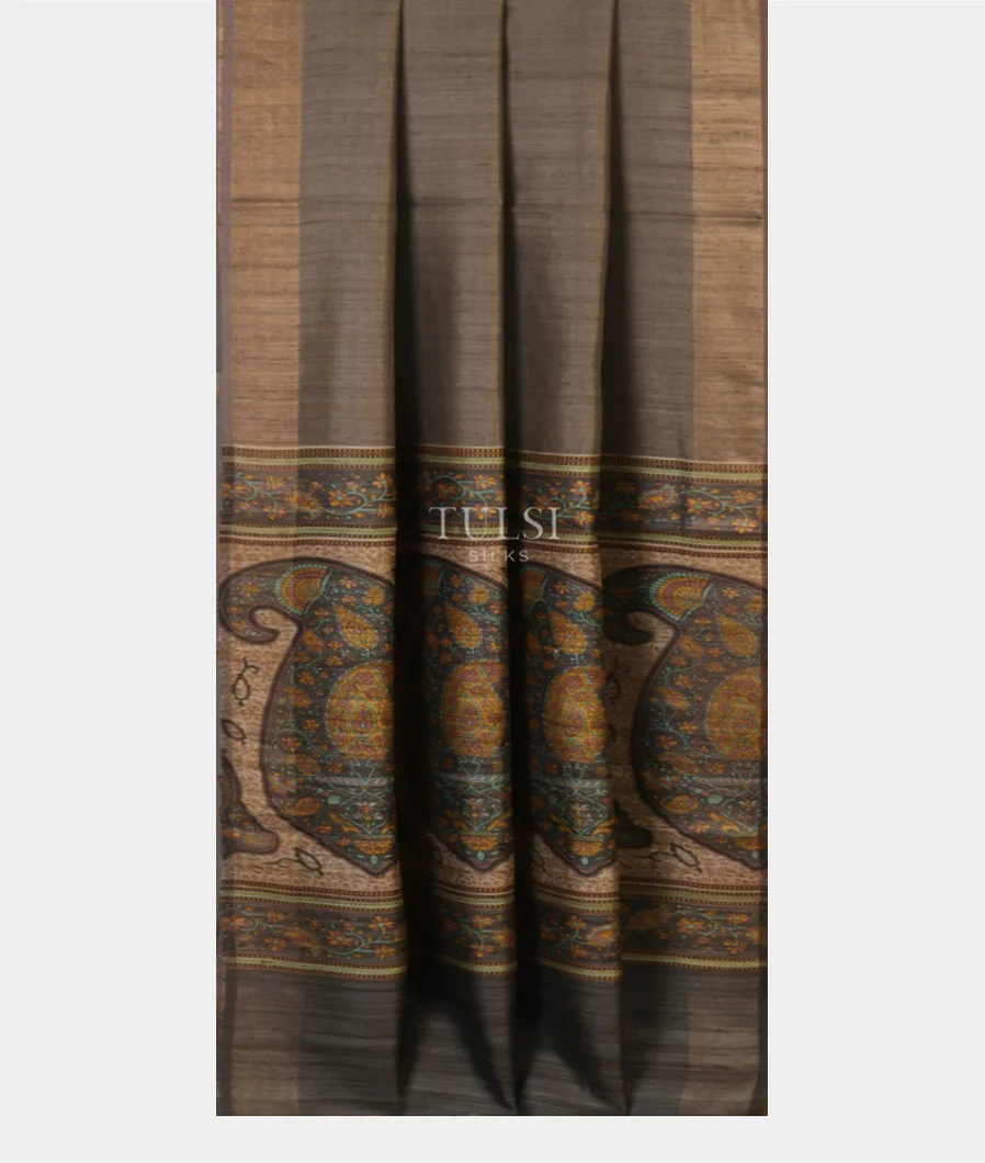 Grey Tussar Printed Saree T5250472