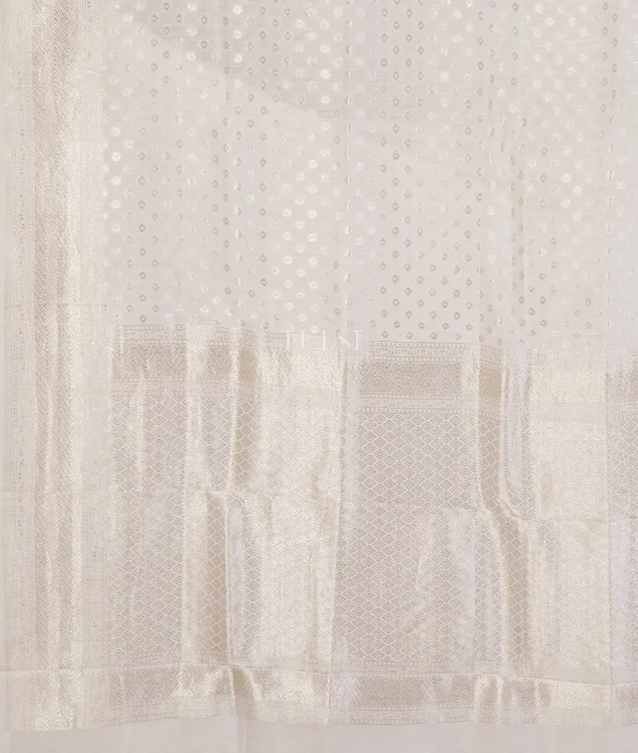 White Banaras Linen Saree T5235034