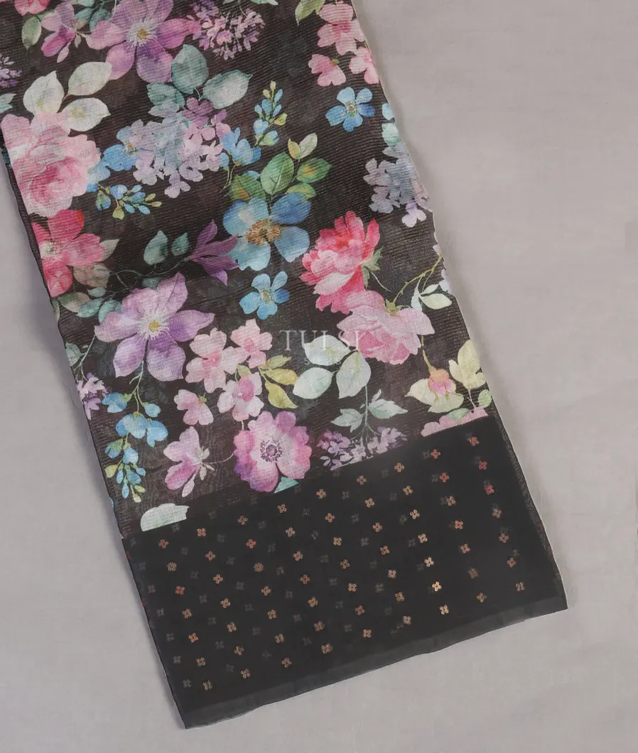 Black Tissue Organza Printed Saree T512046-image