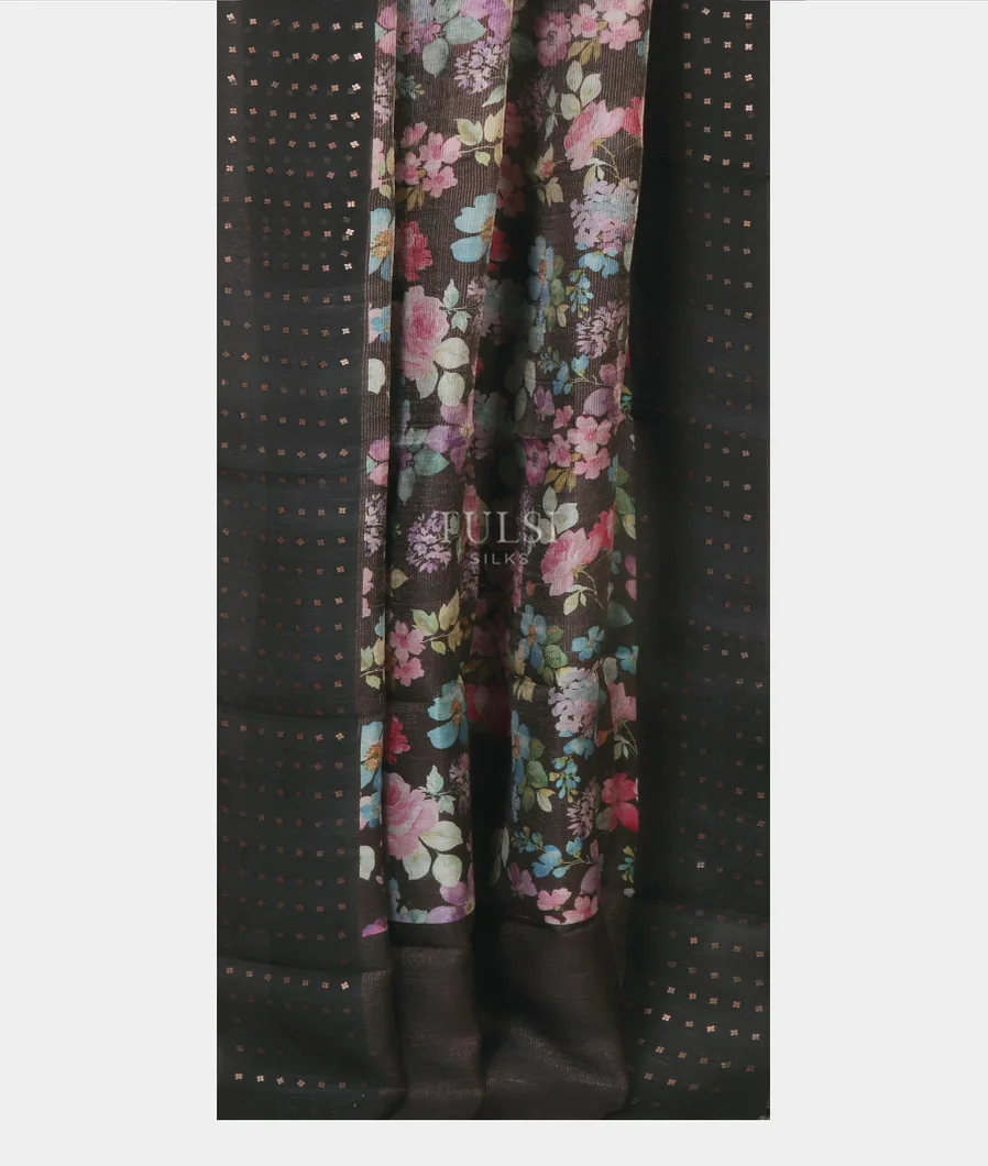 Black Tissue Organza Printed Saree T5120462