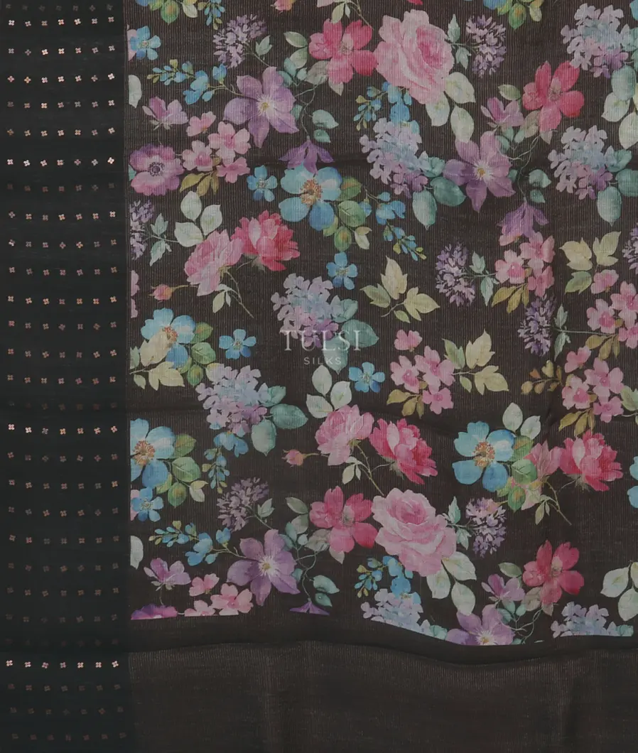 Black Tissue Organza Printed Saree T5120464