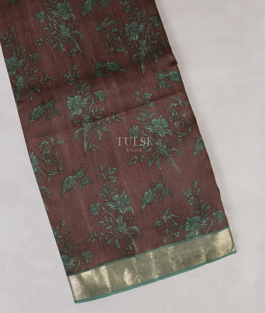 Brown Soft Tussar Printed Saree T519146-image