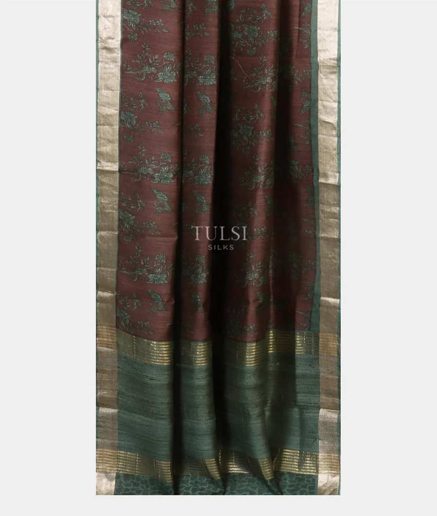 Brown Soft Tussar Printed Saree T5191462
