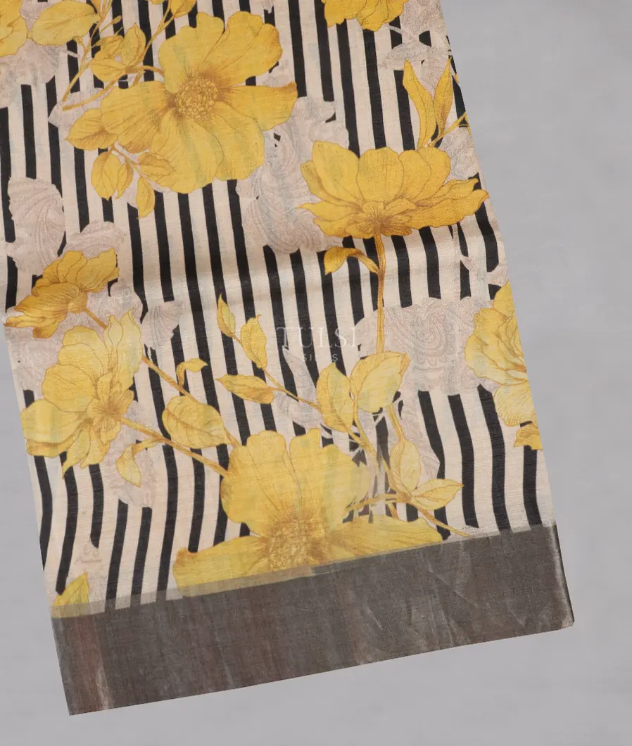 Black And White Tussar Printed Saree T511932-image