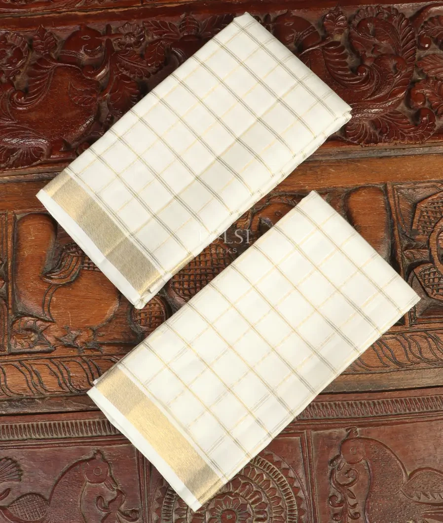 White Handwoven Kanjivaram Silk Dhoti and Vastharam T499261-image