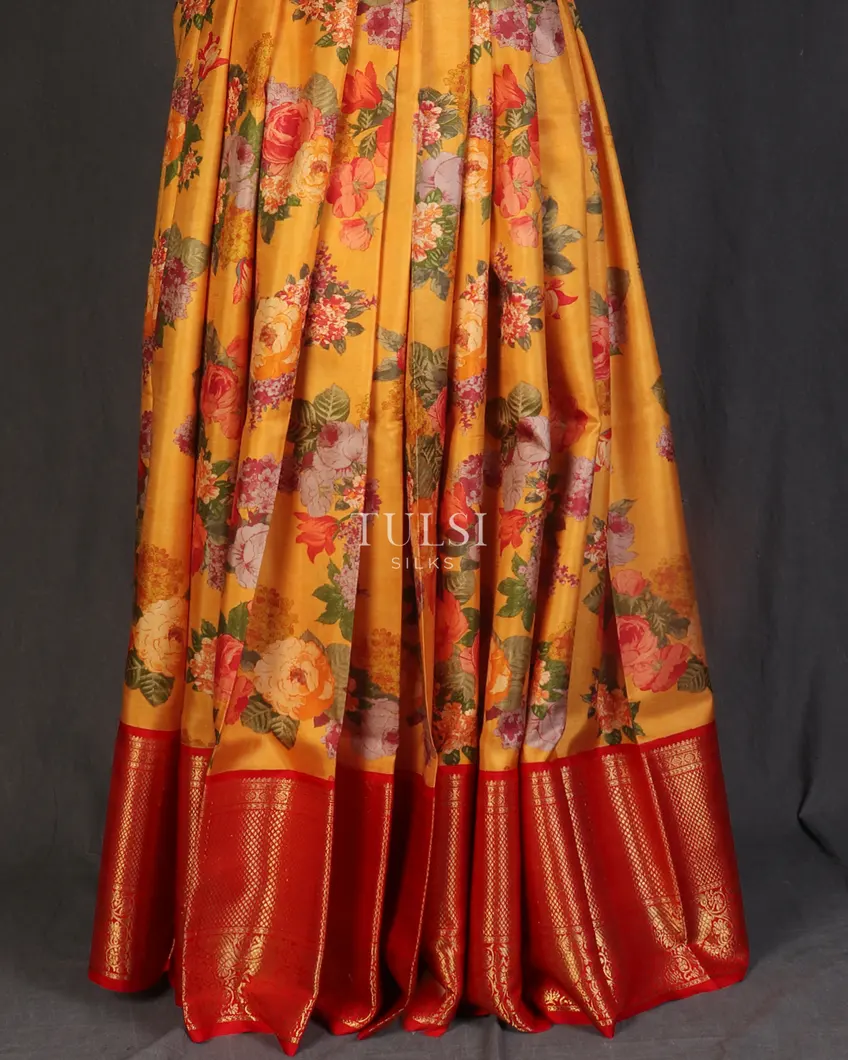 Yellow Printed Kanjivaram Silk Pavadai T3179422